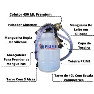 Ordenhadeira Balde ao pé Bomba 450 Litros Motor de 2cv Com 1 conjunto
